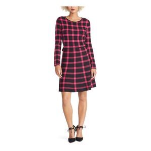 RACHEL RACHEL ROY Womens Black Sweater Plaid Long Sleeve Fit + Flare Dress S